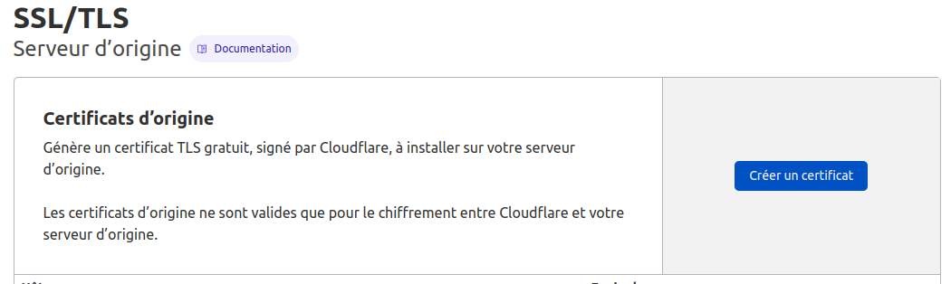 Cloudflare certificat d&rsquo;origine